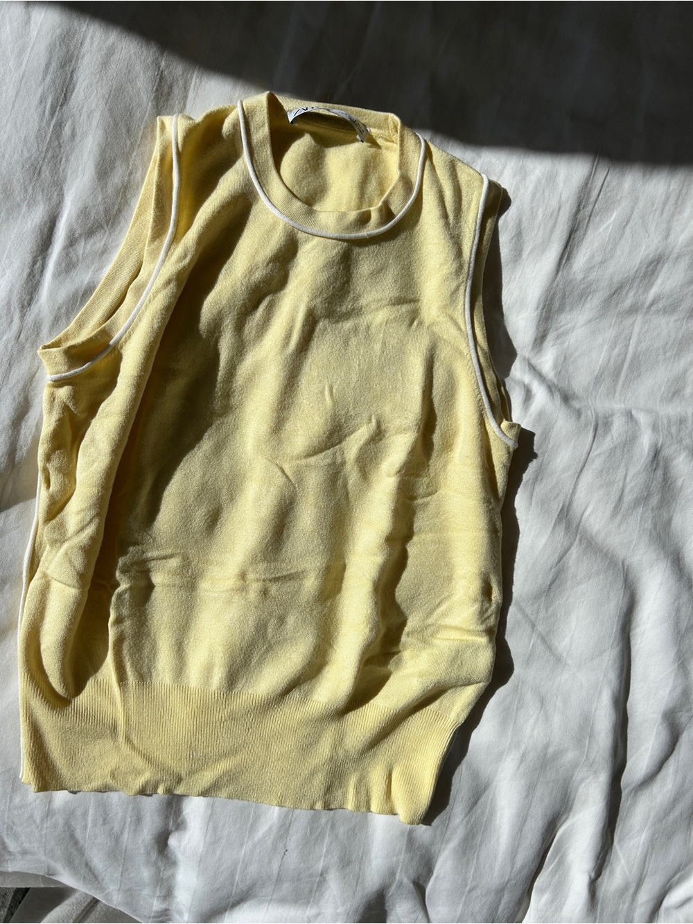 ZARA Butter Yellow Knit Tank with White Piping